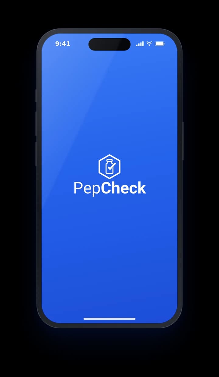 A phone showing the PepCheck launch screen